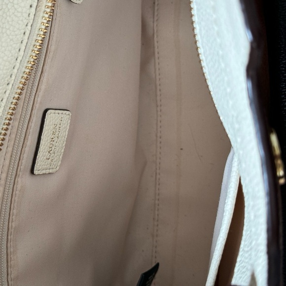 Lauren Ralph Lauren Pebbled Leather Satchel, Tan/Black/Off White - Picture 3 of 6
